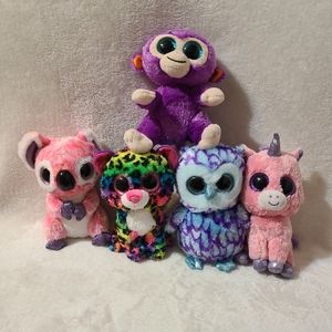 Lot Of 5 Ty Beanie Boo Plush Grapes Monkey, Oscar, Magic Unic,  Kacey, Dotty 6"